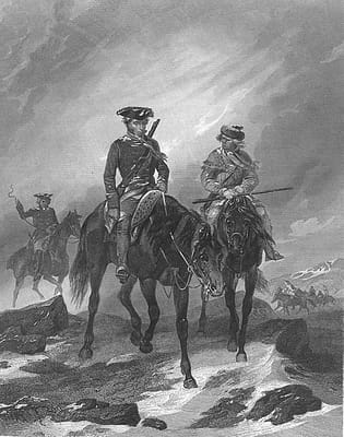 1753-George Washington and Christopher Gist traveling to Fort LeBeouf / French Captain Chabert de Joncair