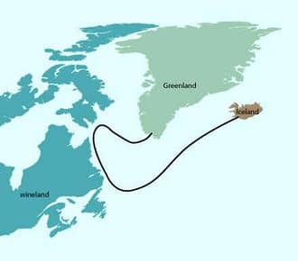 Map of Bjarni Herjolfsson voyage along North America