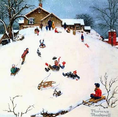 Sledding-Norman Rockwell-Holy Christmas Holiday