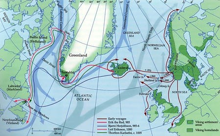 Map of early Viking voyages on the Atlantic Ocean