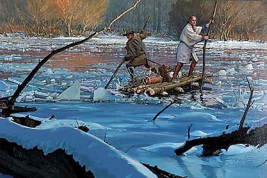 1753 - Washington and Gist crossing the Allegheny River - Washington Confronts Death