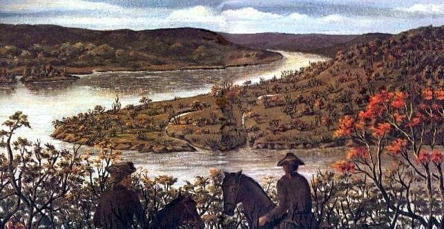 1753-Washington and Gist at Fork of Monongahela River junction