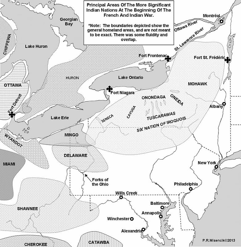 map of principal areas of Indian Nations at beginning of the French and Indian War - Tanaghrisson the Half-King